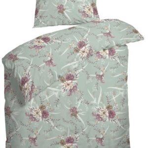 Blomstret sengetøj - 140x200 cm - Jonna mint grønt sengesæt - 100% Bomuldssatin - Night and Day sengetøj