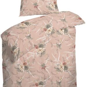 Blomstret sengetøj - 140x220 cm - Jonna Coral - Sengesæt i 100 % Bomuldssatin - Night and Day sengetøj