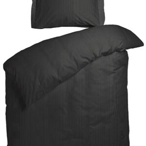 Stribet sengetøj 140x220 cm - Raie - Sort sengetøj - 100% Bomuldssatin - Night & Day sengesæt