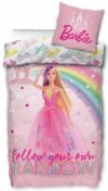 Barbie sengetøj - 140x200 cm - Barbie - Rainbow sengesæt - 2 i 1 design - Dynebetræk i 100% bomuld