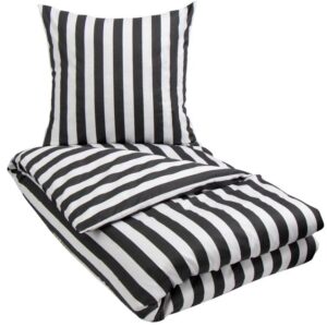 Dobbeltdyne sengetøj 200x220 cm - Antrasit grå og hvid stribet sengesæt - 100% Bomuldssatin sengetøj - Nordic Stripe
