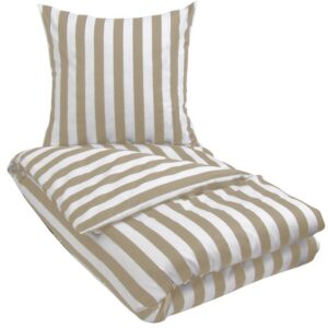 Dobbeltdyne sengetøj 200x220 cm - Stribet sengesæt - Sandfarvet og hvidt - 100% Bomuldssatin sengetøj - Nordic Stripe