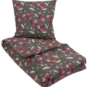 Sengetøj 200x200 cm - Flower Red - Dobbeltdyne betræk i 100% Bomuld - Borg Living sengesæt