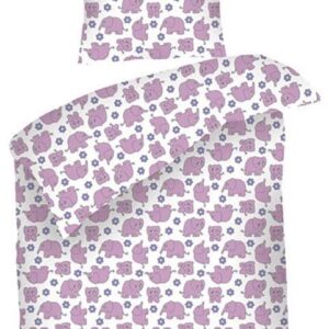 Baby sengetøj 70x100 cm - Retro sengetøj med rosa elefanter - 100% Bomuld - Night & Day