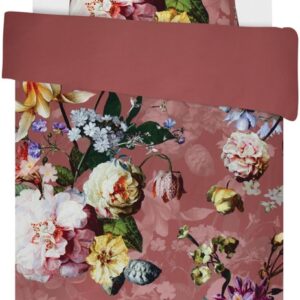 Blomstret sengetøj - 140x220 cm - Fleur dusty rosa - Sengesæt med 2 design - 100% bomuldssatin - Essenza