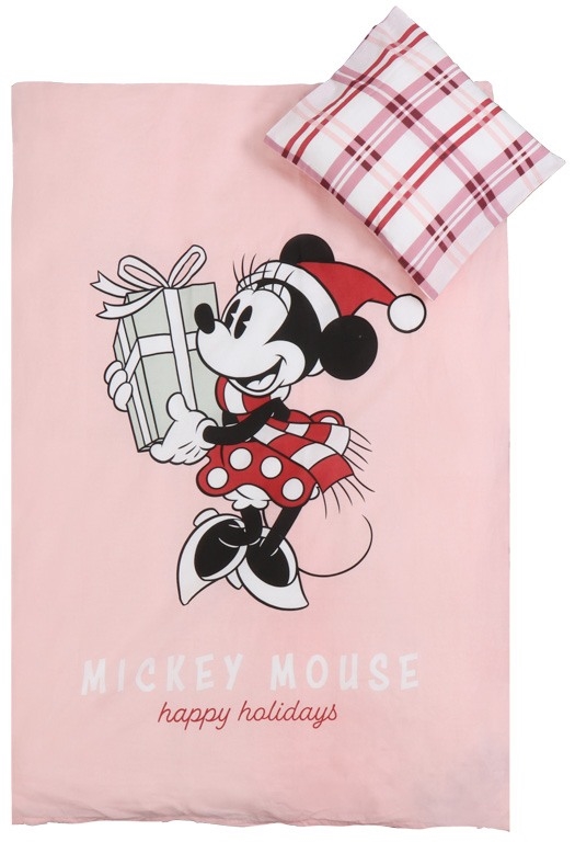 Jule sengetøj junior - 100x140cm - Minnie Mouse - Julemotiv Rosa- 100% bomuld