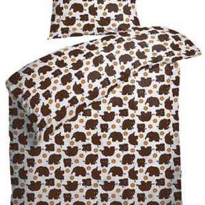 Junior sengetøj 100x140 cm - Brun med elefanter - 100% bomulds percale - Night & Day Sove Trine