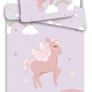 Junior sengetøj 100x140 cm - Unicorn - Sengesæt med enhjørning - 2 i 1 design - 100% bomuld