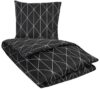 Sort sengetøj - 150x210 cm - Graphic harlekin - By Night sengesæt - 100% Bomuldssatin sengetøj