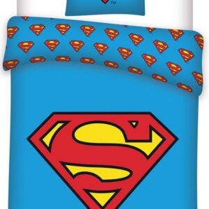 Superman sengetøj - 140x200 cm - Superman logo - 2 i 1 sengesæt - Dynebetræk i 100% bomuld