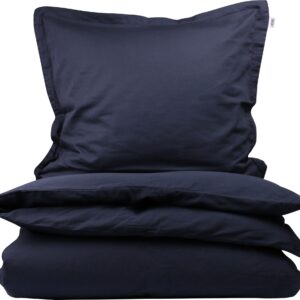 Tempur sengetøj - 140x220 cm - Ensfarvet mørkeblåt - 100% Bomuldssatin sengesæt
