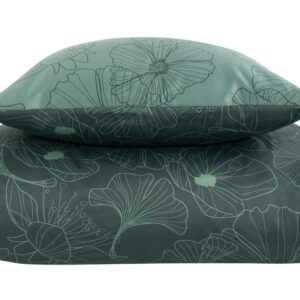 Sengetøj king size - 240x220 cm - Vendbart design i 100% Bomuldssatin - Big Flower grøn - Sengesæt fra By Night
