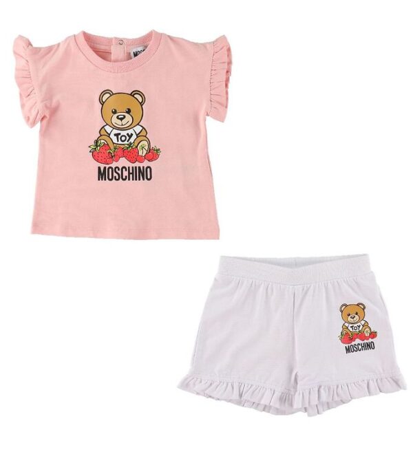 Moschino T-Shirt/Shorts - Rosa/Hvid m. Print