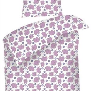 Baby sengetøj 70x100 cm - Retro sengetøj med rosa elefanter - 100% Bomuld - Night & Day