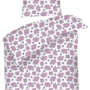 Baby sengetøj 70x100 cm - Retro sengetøj med rosa elefanter - 100% Bomuld - Night & Day