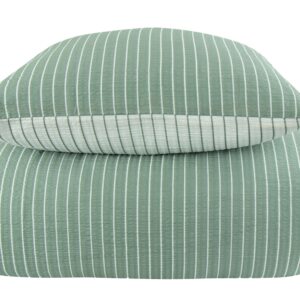 Bæk og Bølge sengetøj 150x210 cm - Grønt sengesæt med striber i vendbart design - 100% bomuld - Krepp sengelinned - By Night
