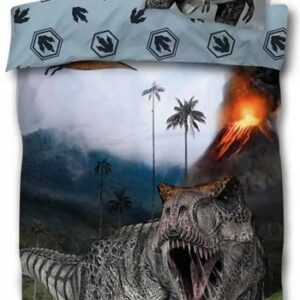 Børne sengetøj - 140x200 cm - Brølende dinosaur sengetøj - Dynebetræk med 2 i 1 design - Sengesæt i 100% bomuld