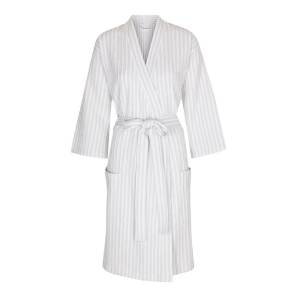 CarebyMe Kimono / badekåbe model Kathrine, 100% økologisk bomuld, lys grå / hvidstribet - CarebyMe - Kimono/Robe - Buump