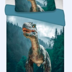 Dinosaur sengetøj - 140x200 cm - Raptor - Dynebetræk med 2 i 1 design - Dino sengesæt i 100% bomuld