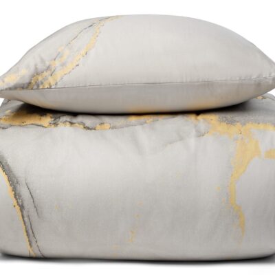 Dobbelt sengetøj - Digital printet bomuldssatin - 200x220 cm - Marble grå - dynebetræk til dobbeltdyne - 100% Bomuldssatin sengesæt