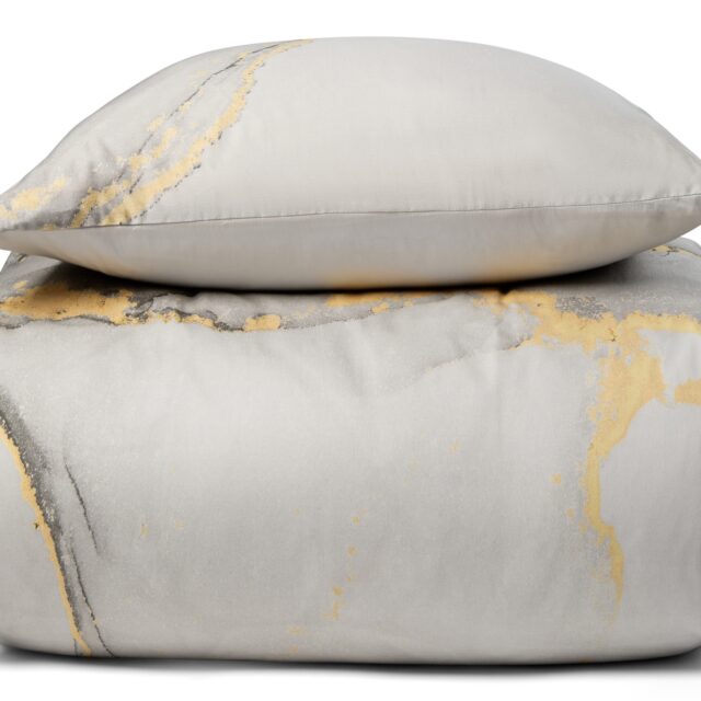 Dobbelt sengetøj - Digital printet bomuldssatin - 200x220 cm - Marble grå - dynebetræk til dobbeltdyne - 100% Bomuldssatin sengesæt