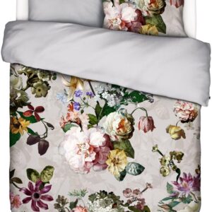 Dobbeltdyne sengetøj 200x200 cm - Fleur Grey - Mønstret sengesæt - 2 i 1 design - 100% bomuldssatin - Essenza