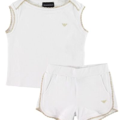 Emporio Armani Sæt - T-shirt/Shorts - Hvid m. Guldglimmer