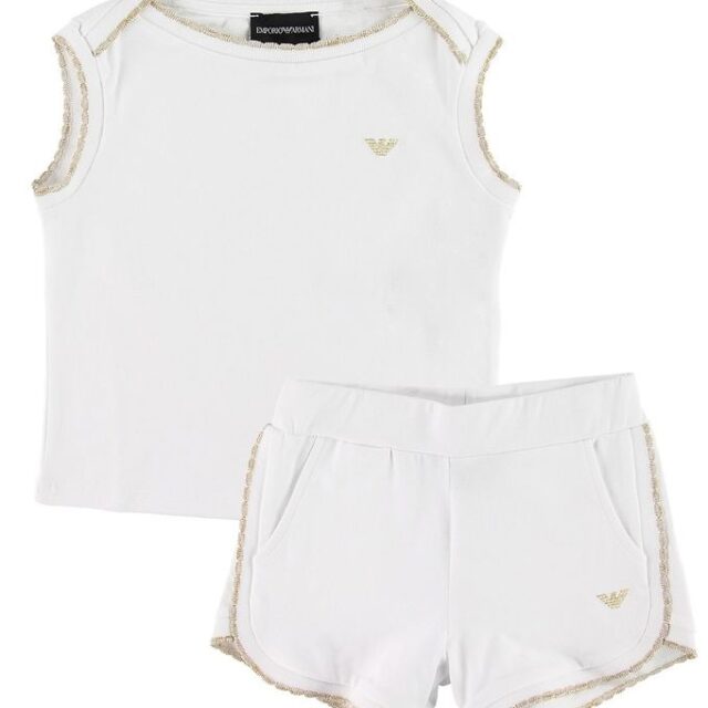 Emporio Armani Sæt - T-shirt/Shorts - Hvid m. Guldglimmer