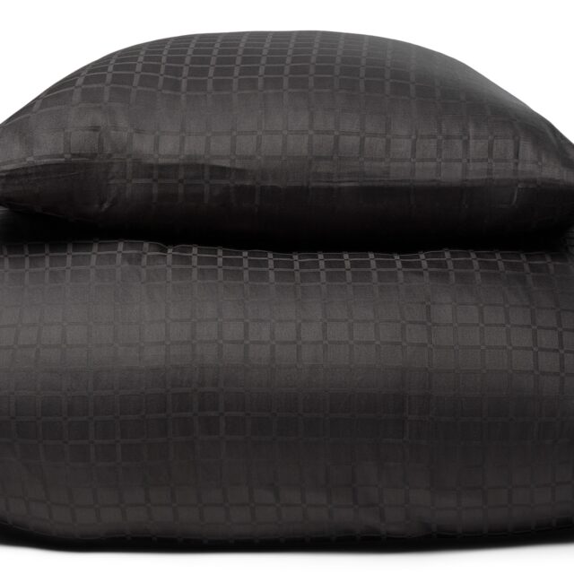 Luksus dobbelt sengetøj - 200x220 cm - 100% Bomuldssatin sengelinned - Daisy mørkegrå - By Night jacquard vævet sengesæt