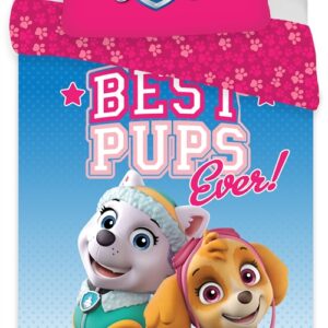 Lyserødt Sengetøj 140x200 cm - Paw Patrol sengesæt med Everest og Skye - Vendbart design - 100% bomuld