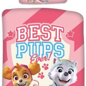 Lyserødt junior sengetøj 100x140 cm - Paw Patrol sengesæt lyserødt - Fart over feltet - 2 i 1 design - 100% bomuld