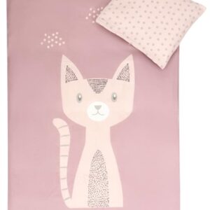 Lyserødt junior sengetøj 100x140 cm - Sengesæt junior rosa kat - 100% Bomuld