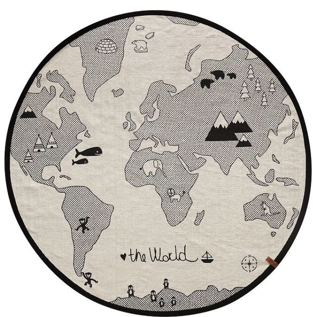 OYOY Gulvtæppe - 135 cm - World - Råhvid/Sort