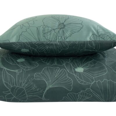 Sengetøj 150x210 cm - Vendbart design i 100% Bomuldssatin - Big Flower grøn - Sengesæt fra By Night