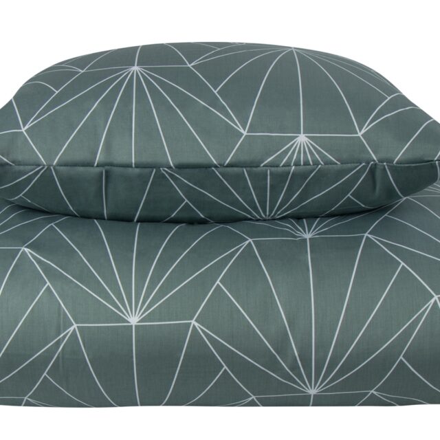 Sengetøj 150x210 cm - Vendbart design i 100% Bomuldssatin - Hexagon støvet grøn - Sengesæt fra By Night
