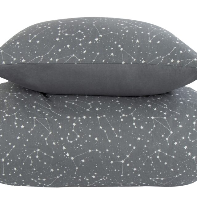 Sengetøj 240x220 cm - Zodiac grey - Stjernebillede - Sengetøj til dobbeltdyne i 100% Bomuld - Borg Living