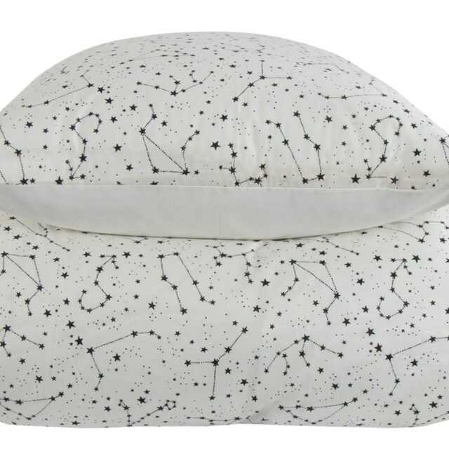 Sengetøj 240x220 cm - Zodiac white - Stjernebillede - Sengetøj til dobbeltdyne i 100% Bomuld - Borg Living