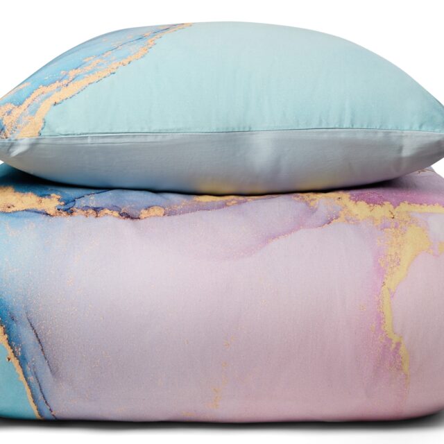 Sengetøj - Digital printet bomuldssatin - 200x220 cm - Marble multi - dynebetræk til dobbeltdyne - 100% Bomuldssatin sengesæt