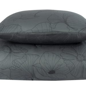 Sengetøj dobbeltdyne - 200x200 cm - Vendbart design i 100% Bomuldssatin - Big Flower grå - Sengesæt fra By Night