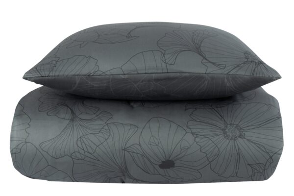 Sengetøj dobbeltdyne - 200x200 cm - Vendbart design i 100% Bomuldssatin - Big Flower grå - Sengesæt fra By Night