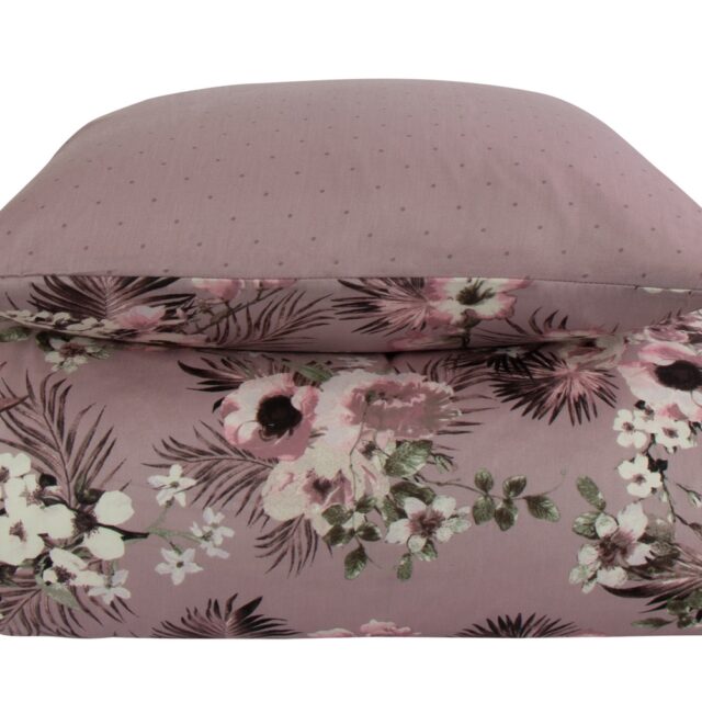 Sengetøj dobbeltdyne - 200x220 cm - Vendbart design i 100% Bomuldssatin - Flowers & Dots lavendel - Sengesæt fra By Night