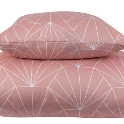 Sengetøj dobbeltdyne - 200x220 cm - Vendbart design i 100% Bomuldssatin - Hexagon peach - Sengesæt fra By Night