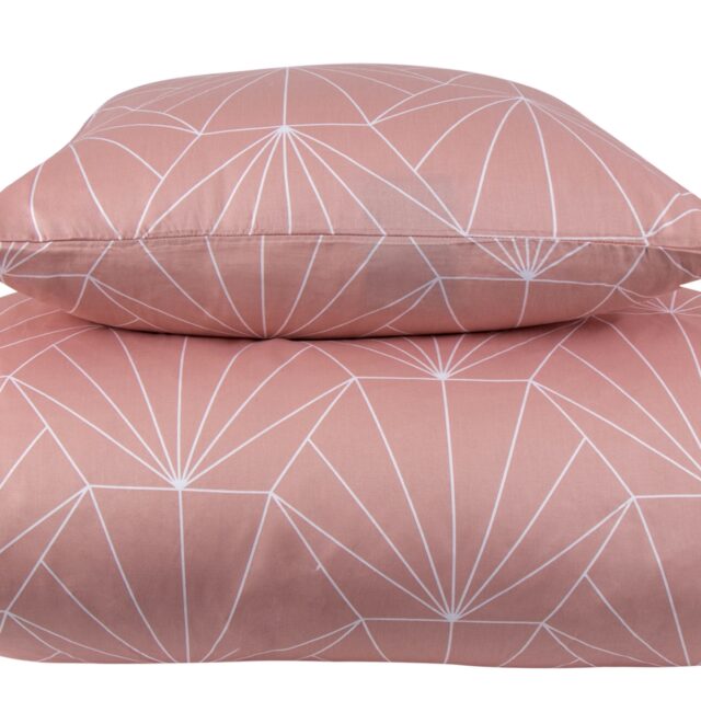 Sengetøj dobbeltdyne - 200x220 cm - Vendbart design i 100% Bomuldssatin - Hexagon peach - Sengesæt fra By Night