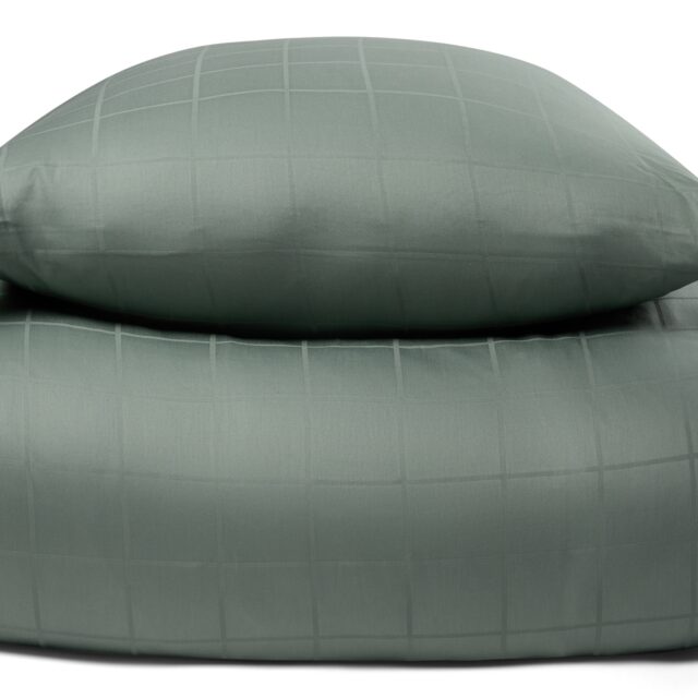 Sengetøj til dobbeltdyne 200x220 cm - Blødt, jacquardvævet bomuldssatin - Check grøn - By Night sengesæt