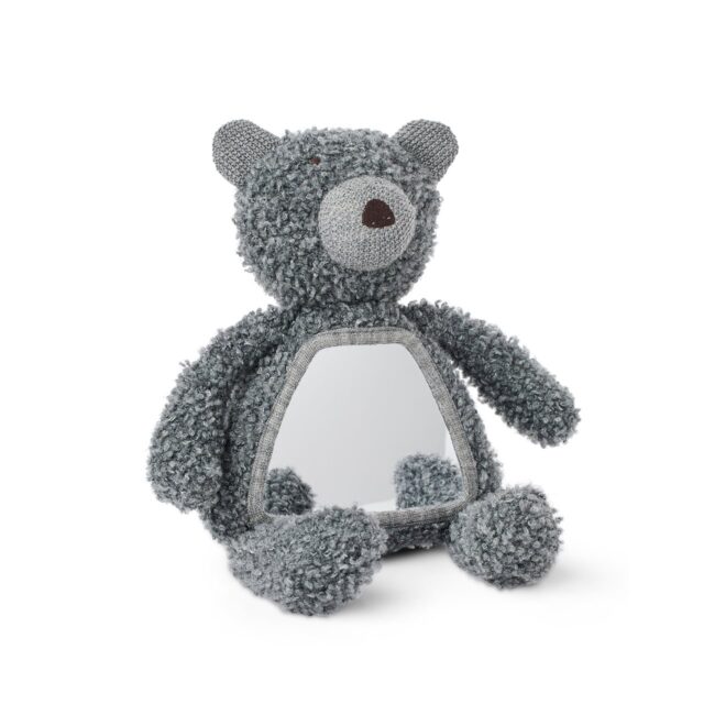 Smallstuff - Aktivitets bamse m. spejl, uld bouclé, grå - (40048-04)