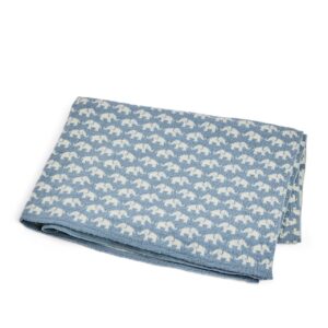 Smallstuff - Babytæppe med elefanter - Merino Uld Lyseblå - 80x100 cm