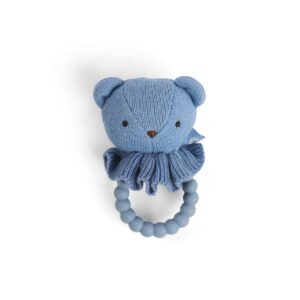Smallstuff - Rattle, bamse on silicone ring, blå - (40008-91)