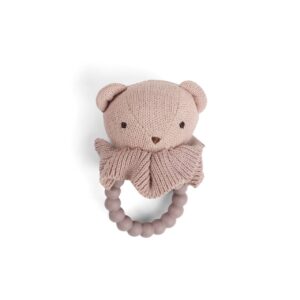 Smallstuff - Rattle, bamse on silicone ring, lys rosa (40008-92)