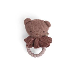 Smallstuff - Rattle, bamse on silicone ring, rosa - (40008-93)