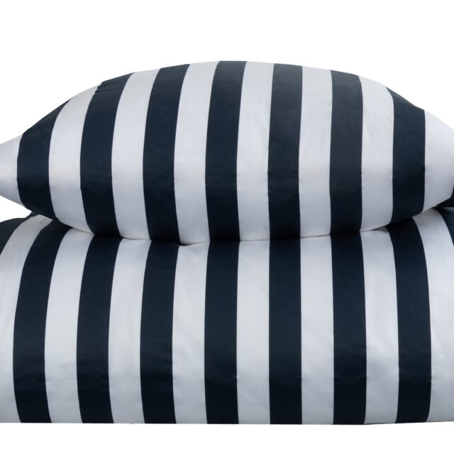 Stribet sengetøj til dobbeltdyne - 200x200 cm - Blødt bomuldssatin - Nordic Stripe - Blåt og hvidt sengesæt